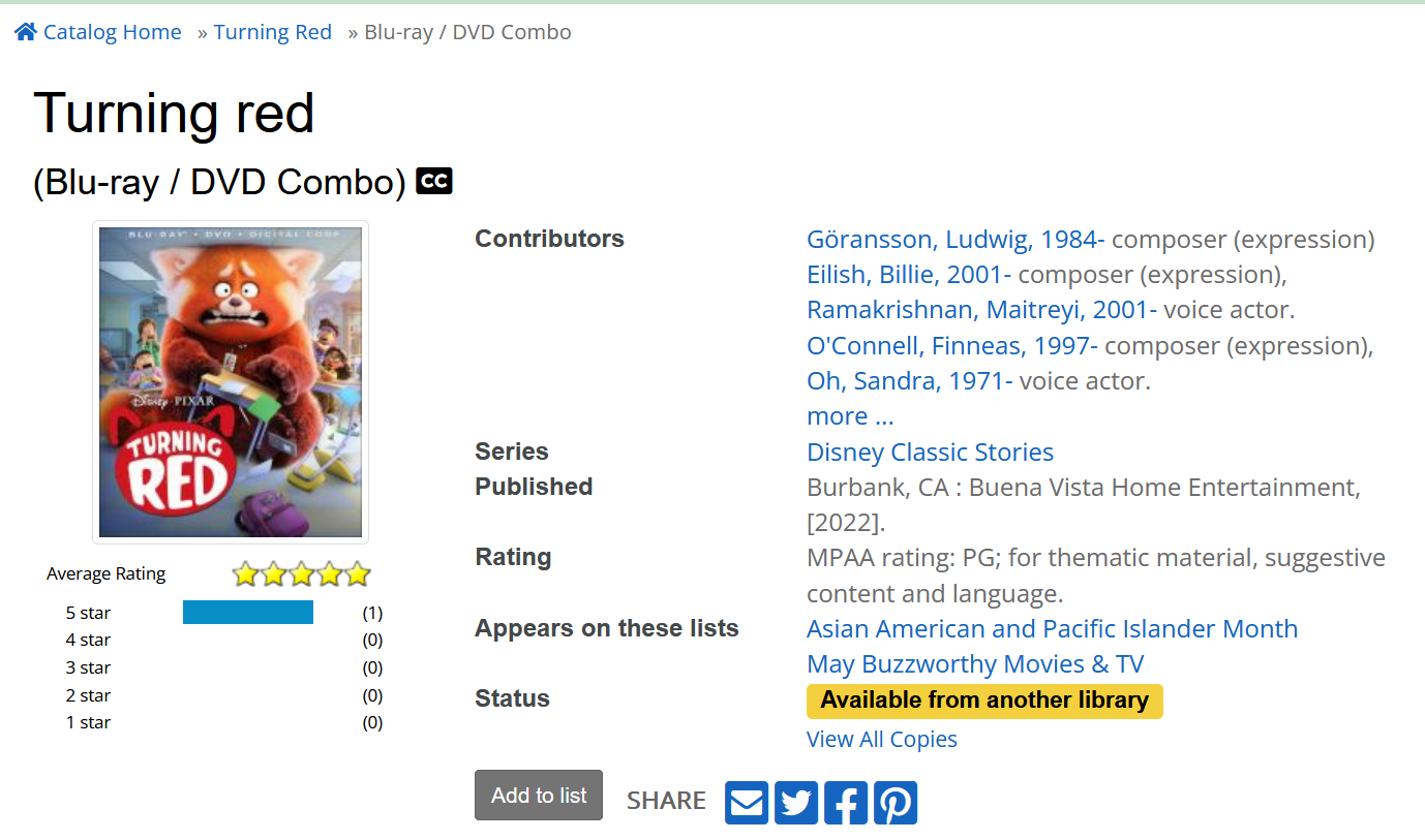 closed caption icon next to the title in a record detail page.