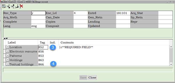 Modify control: create a MARC holdings record