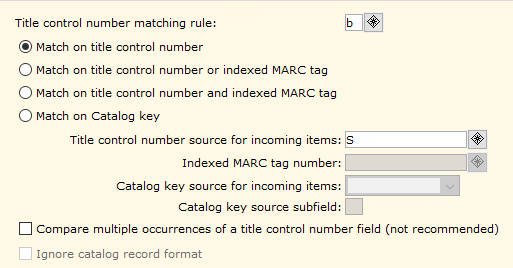 Bibliographic matching settings in Load Bibliographic Records report.