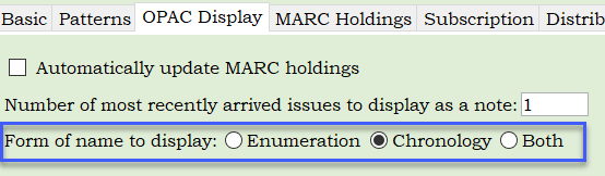 chronology OPAC display tab