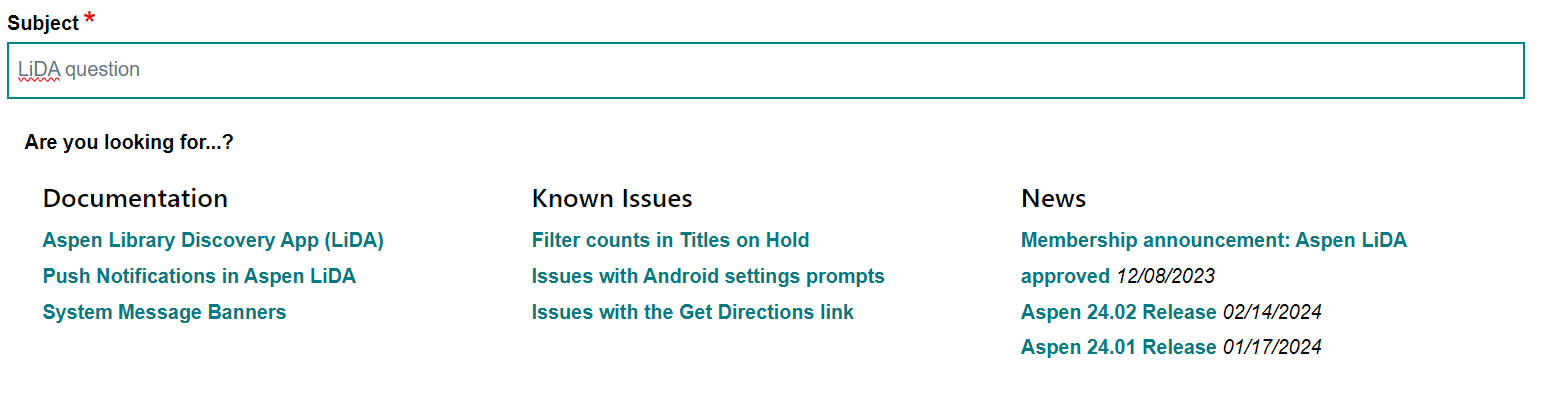 Submit a Ticket form search results
