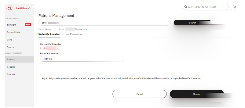 cloudLibrary new card number update