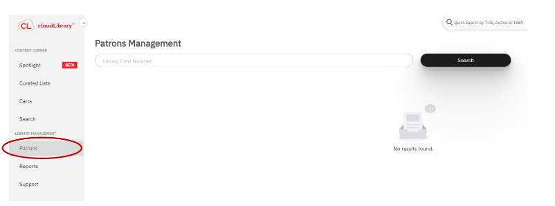 cloudLibrary patrons management page