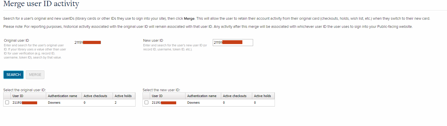 OverDrive Marketplace merge user IDs