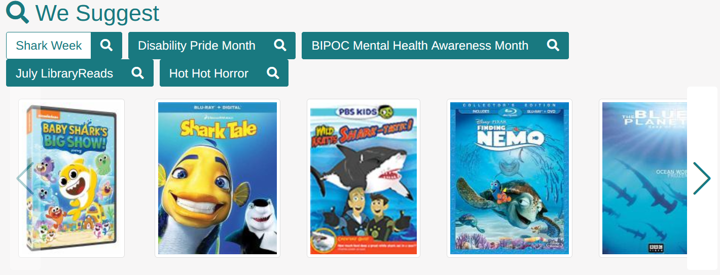 display of a catalog home page with search buttons for browse categories