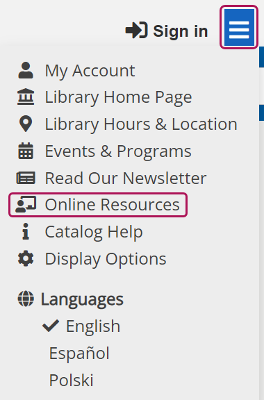 screenshot of Aspen menu open and online resources circled