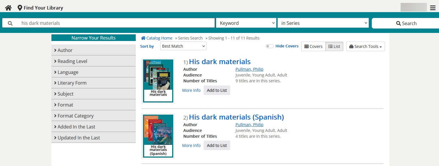 series search results
