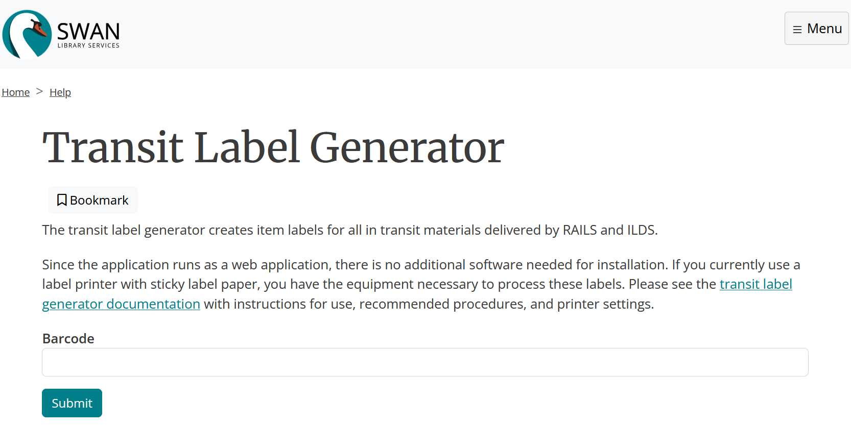 transit label generator page