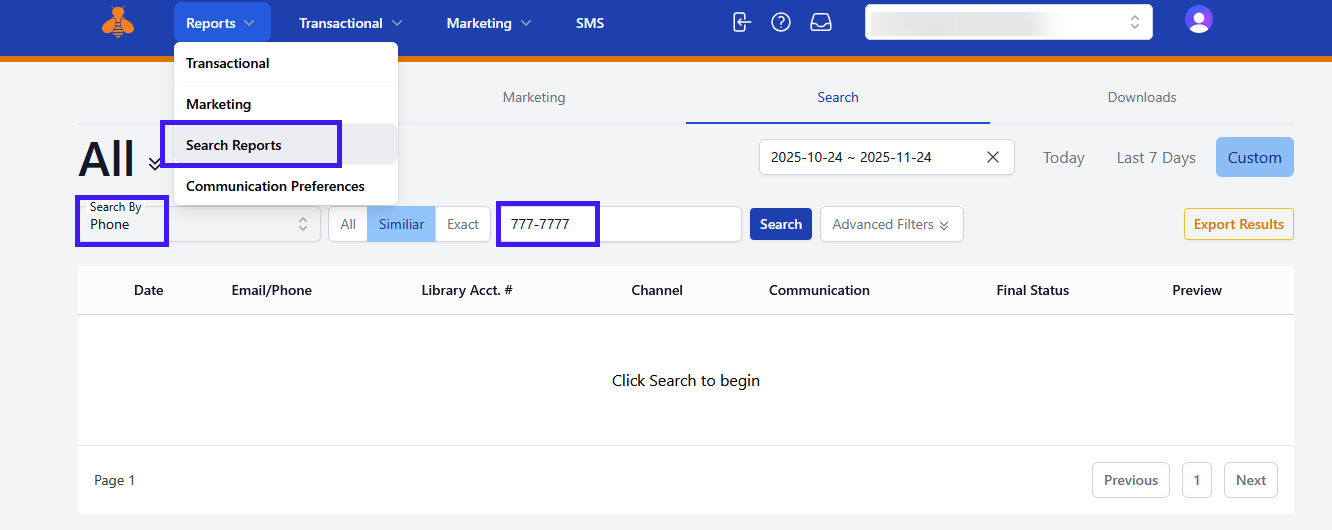 MessageBee Patron Search by Phone Number