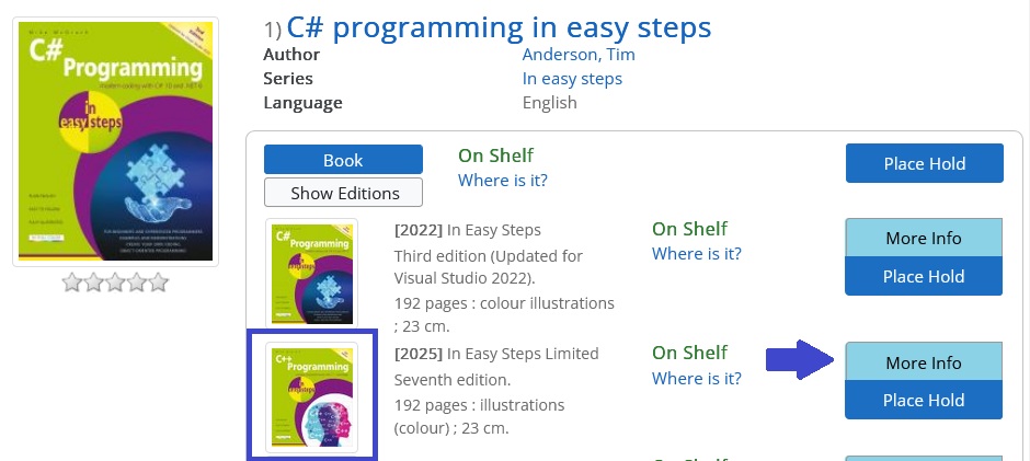 An image of a record group that has one item with a different title. The "More Info" buttoned is highlighted, signaling this button should be clicked.