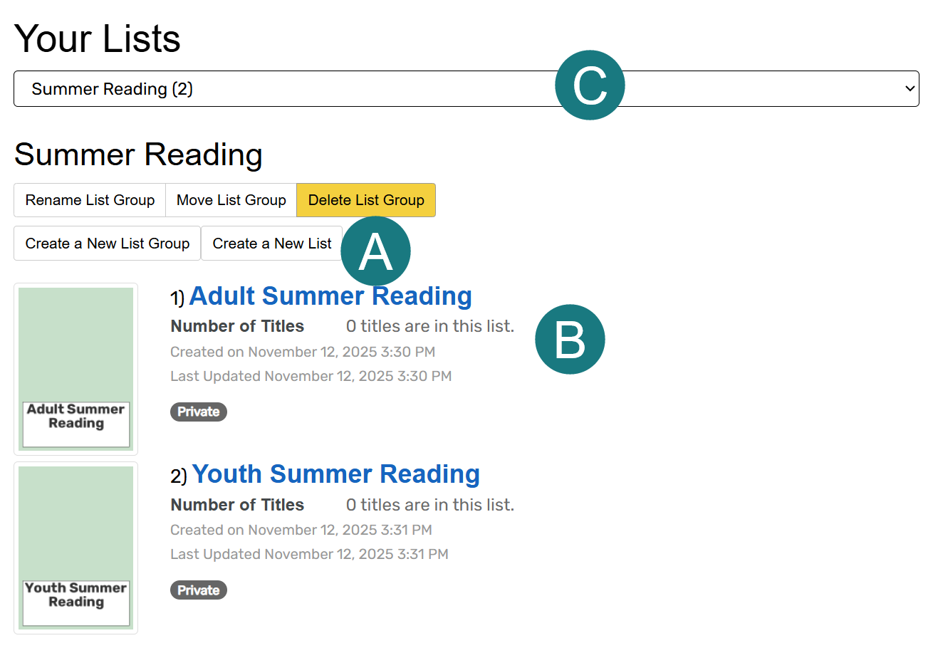 list group edit screen