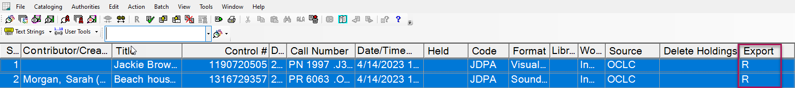OCLC Export click F5