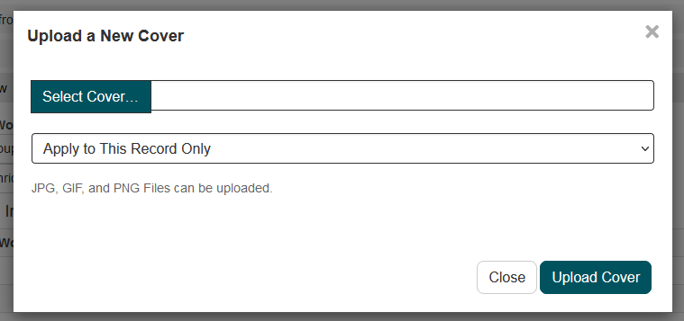 Staff interface to upload cover to apply to this record only.