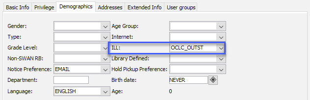 Field showing ILL OCLC_OUTST