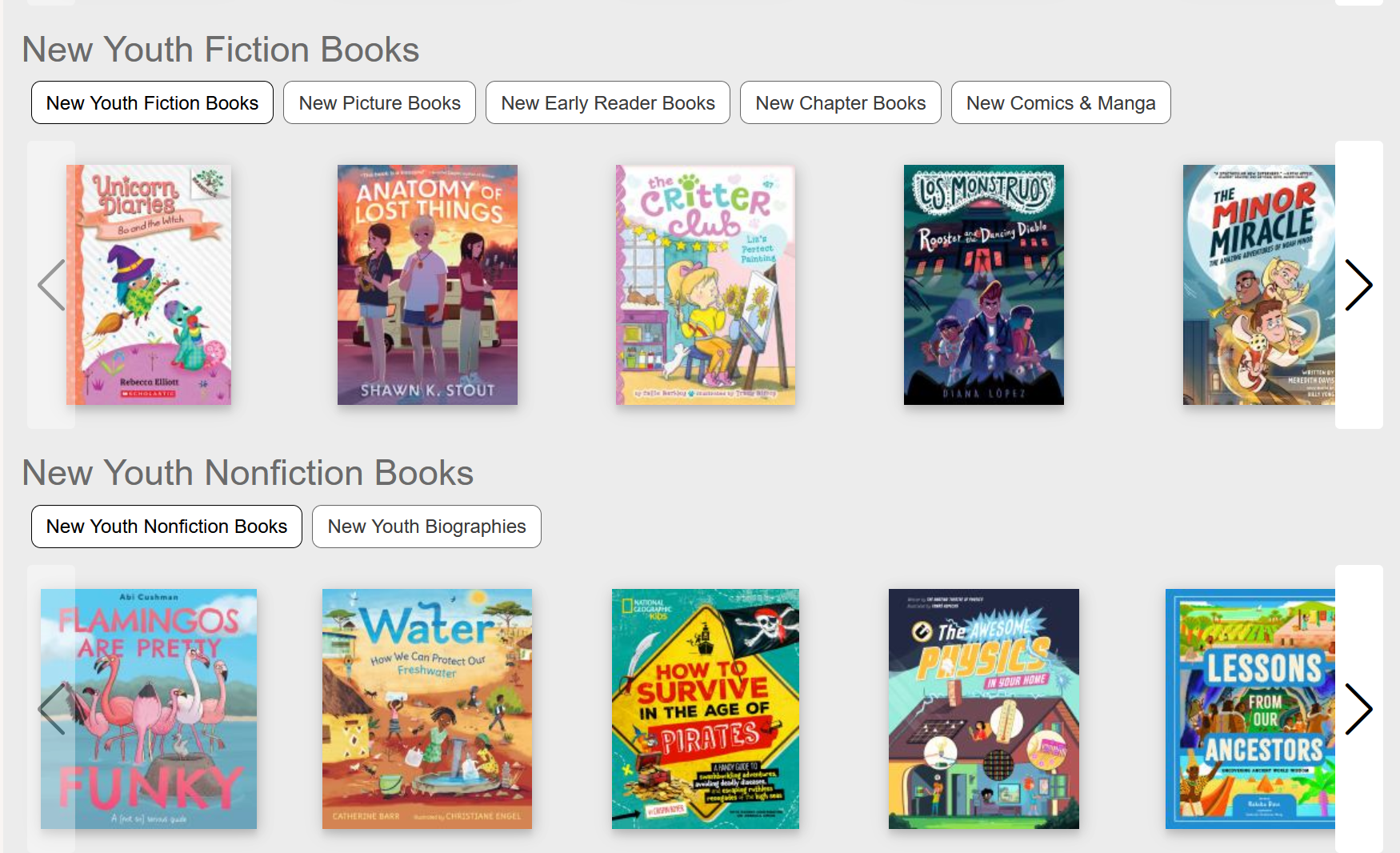 carousel style book covers scrolling horizontally