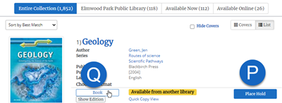 search results in the catalog showing the primary button colors for place hold