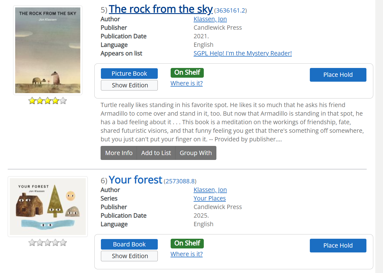 search results showing a picture book and a board book