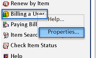 Right click menu for Billing a User wizard