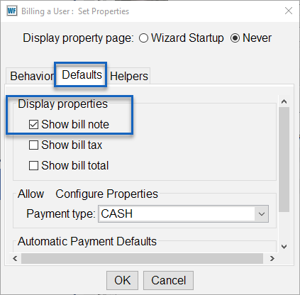 Screenshot of wizard display properties
