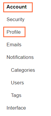 Account menu with Profile highlighted