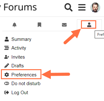 Account menu with the Preferences link highlighted
