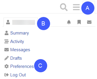 Account menu links including summary, preferences, etc.
