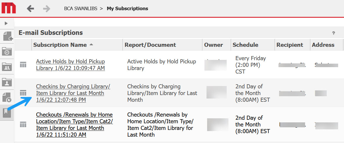 Arrow pointed at the name of a subscription