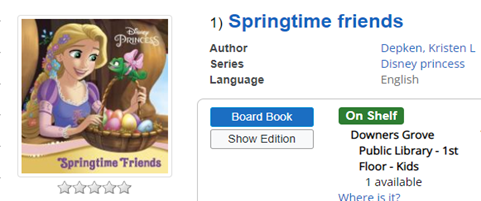 Board Book format result in the Aspen catalog