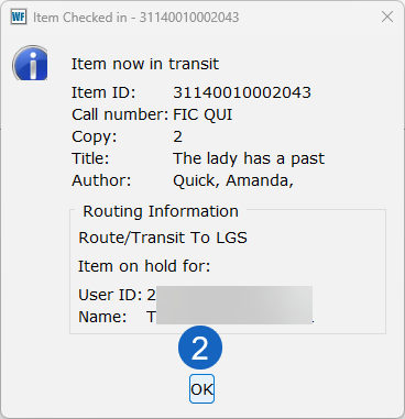 Screen shot of dialog box in client