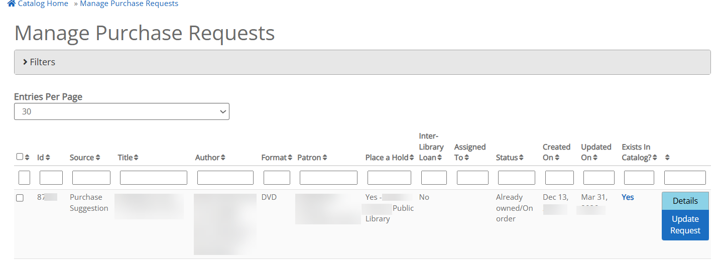 manage interface for materials requests in Aspen