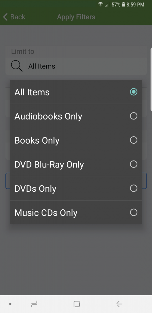 BLUEcloud mobile filters selection
