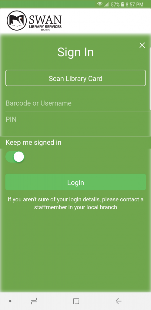 BLUEcloud mobile login screen