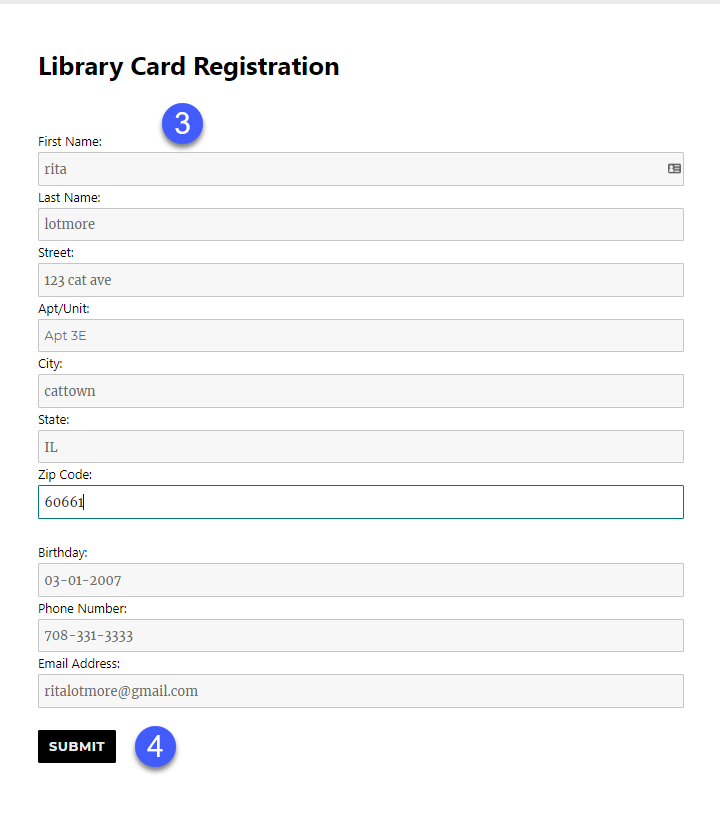 Fill out registration fields 