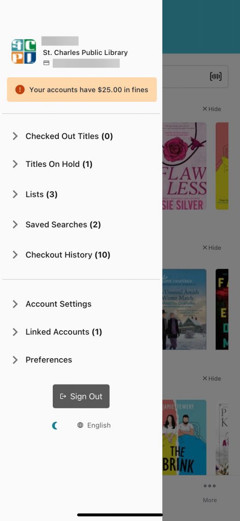 account menu options