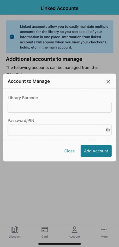 add a barcode and a pin to link an account
